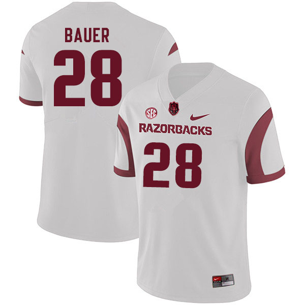 Men #28 Reid Bauer Arkansas Razorbacks College Football Jerseys Sale-White
